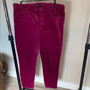 NWT J Crew raspberry velvet skinny jeans. Size 32.